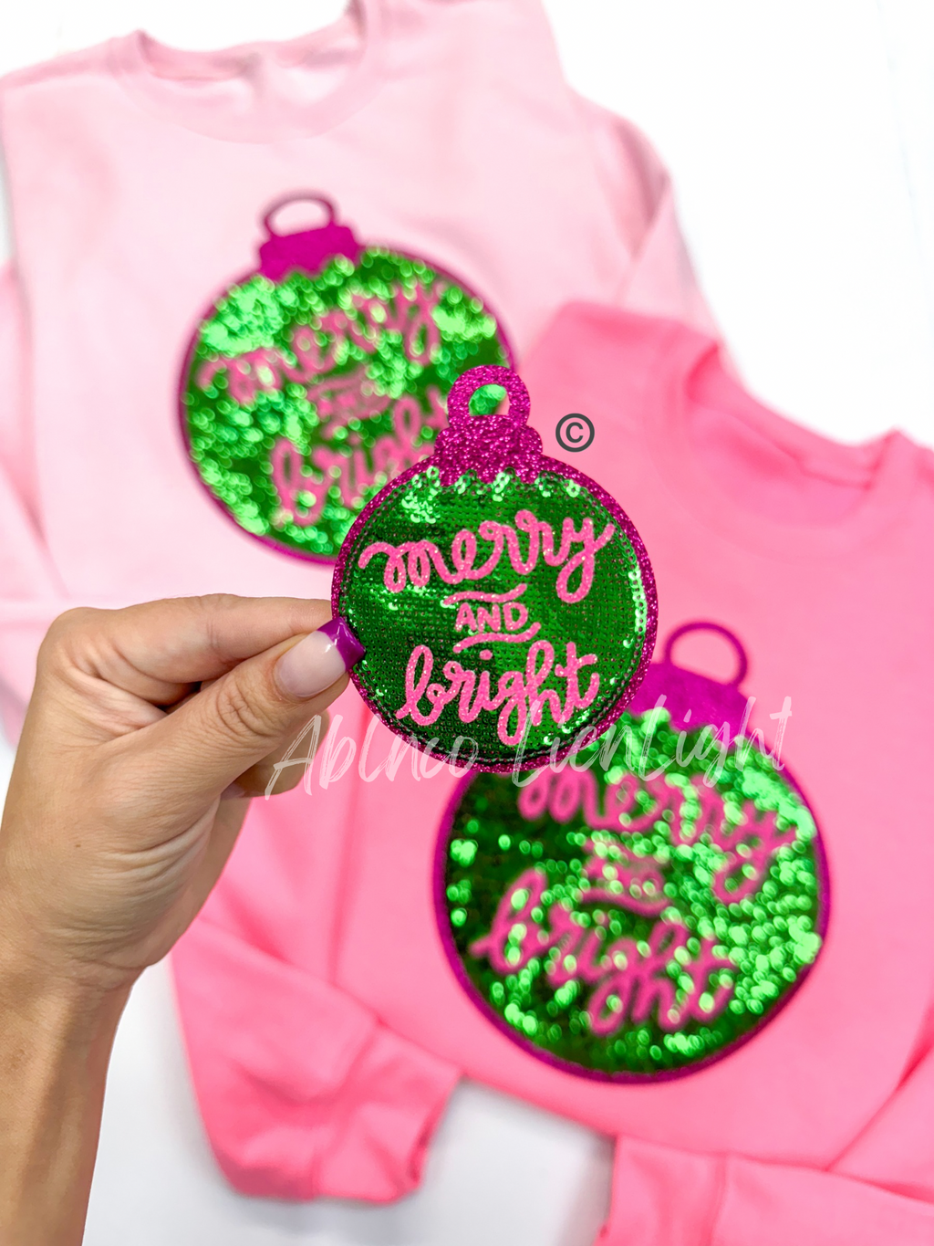 Merry & Bright Ornament Christmas Sequin Patch - Small
