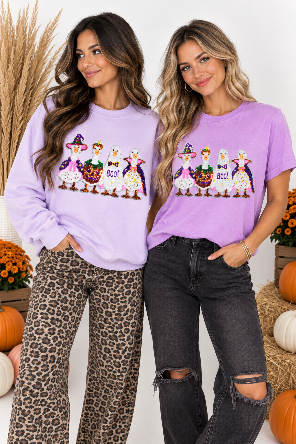 Silly Goose Halloween Sequin Patch Sweatshirt