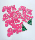 Pink Merry & Bright Christmas Sequin Patch - Large