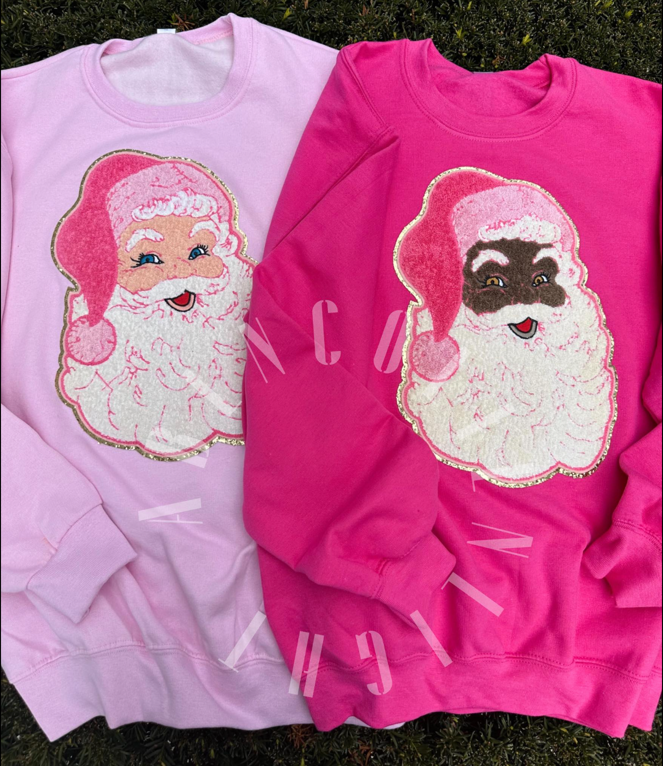 Preppy Pink Santa Chenille Patch Sweatshirt