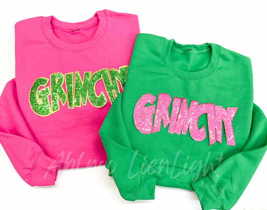 Grinchy Sequins Christmas Patch Sweatshirt