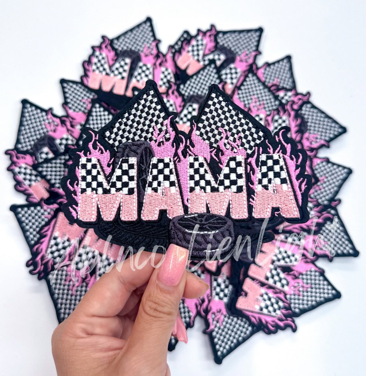 Mama Checkered Racetrack Embroidery Patch