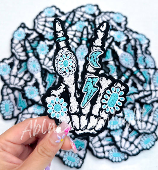 4'' Turquoise Skeleton Hand Embroidery Patch ( Big )