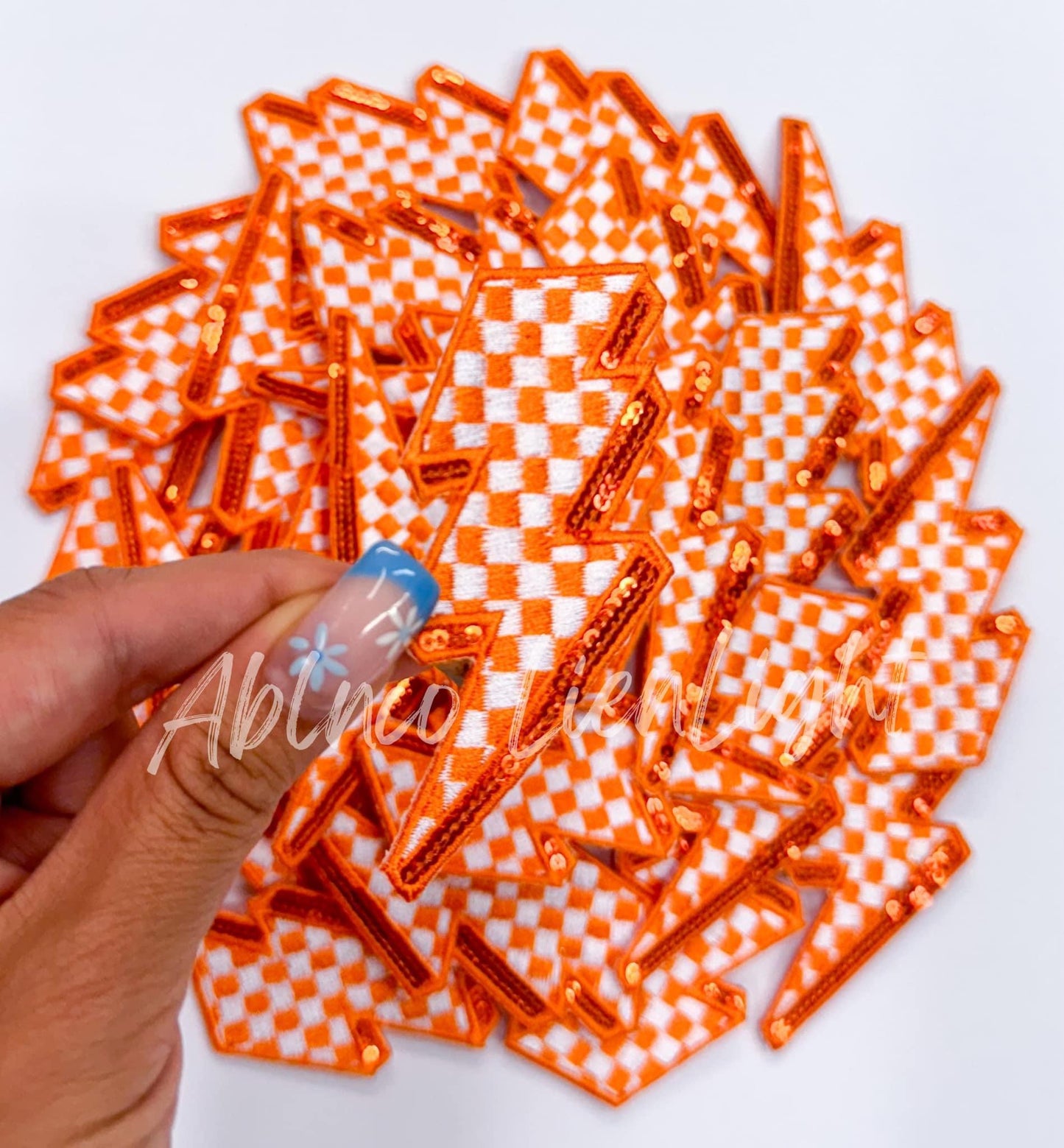 Orange Lightning Bolt Embroidery Sequin Patch