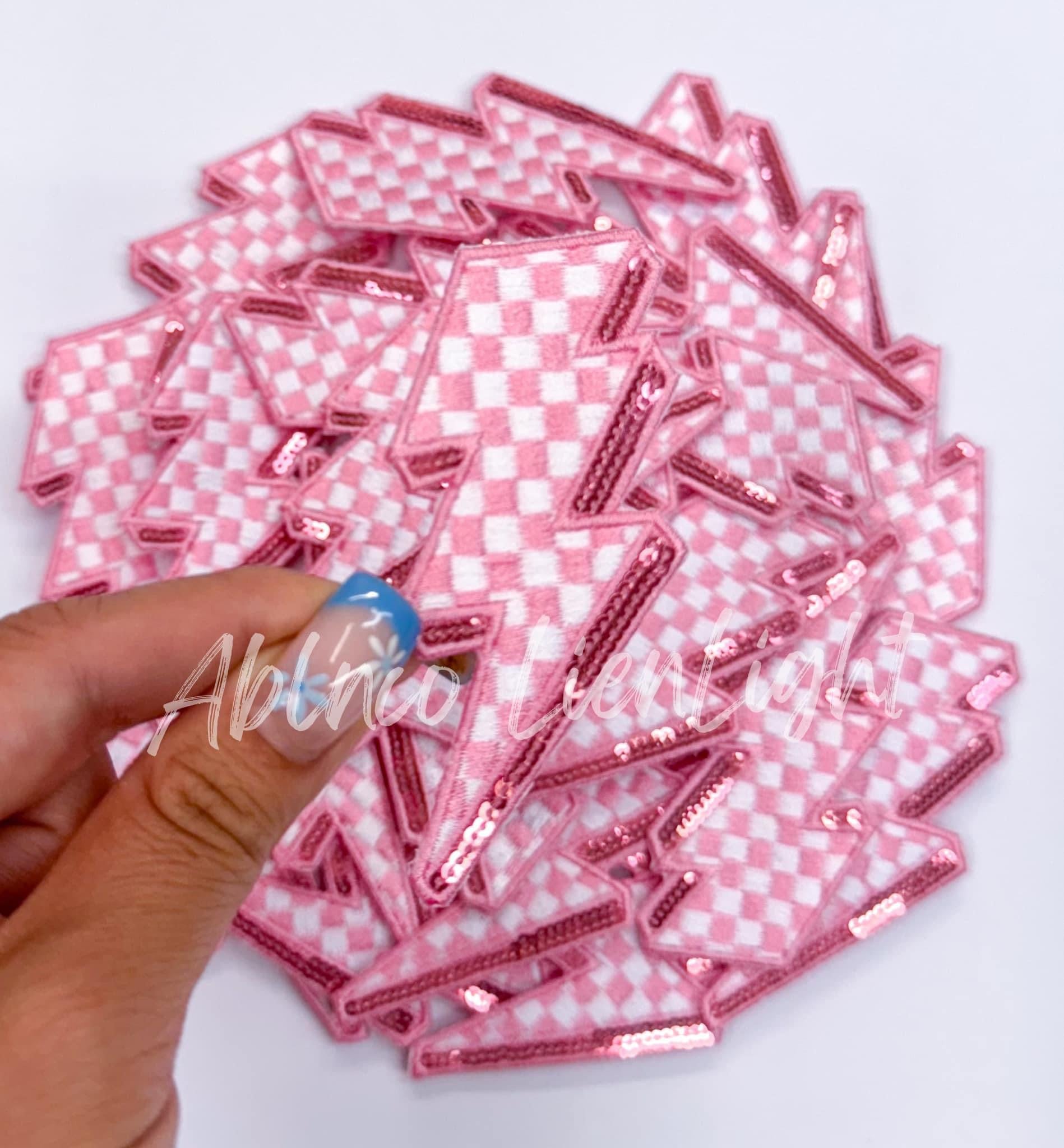 Pink Lightning Bolt Embroidery Sequin Patch