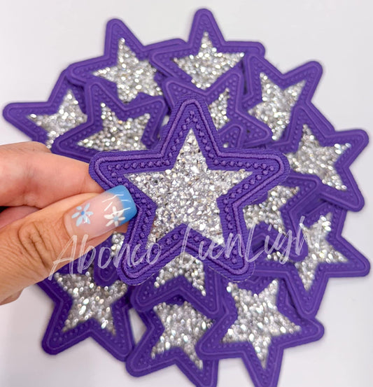 Purple Star Rhinestone Embroidery Patch