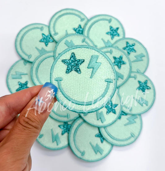 Turquoise Bolt Face Bolt Embroidery Patch