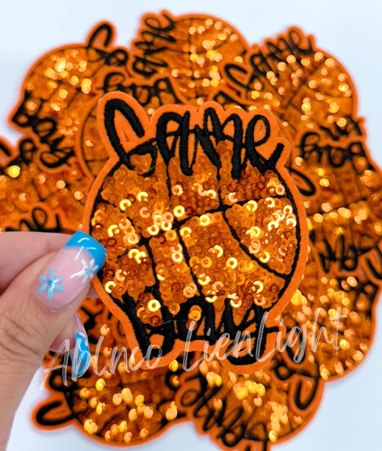 Game Day Basketball Embroidery Sequin Patch