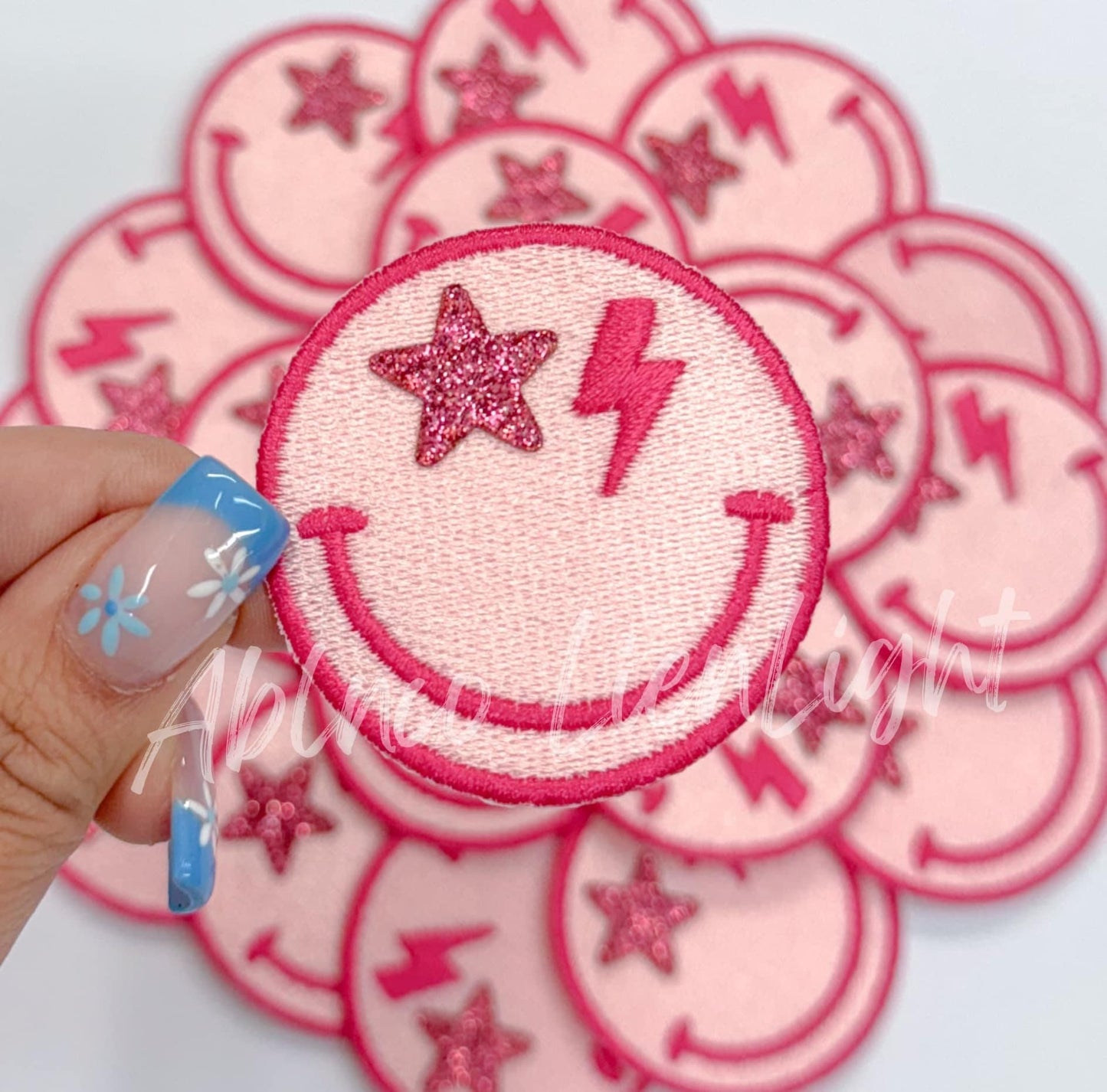 Pink Bolt Face Bolt Embroidery Patch