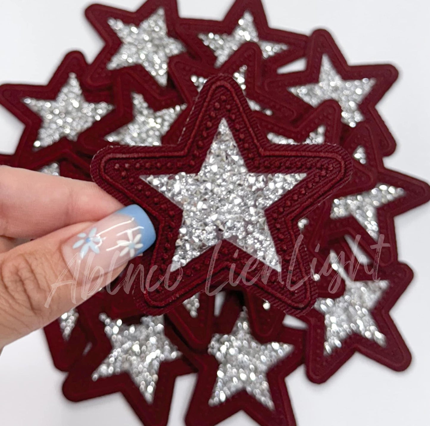 Maroon Star Rhinestone Embroidery Patch