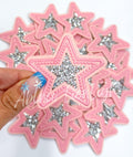 Pink Star Rhinestone Embroidery Patch