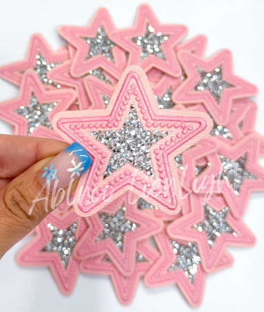 Pink Star Rhinestone Embroidery Patch