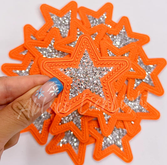 Orange Star Rhinestone Embroidery Patch