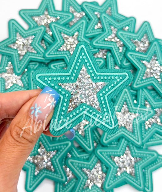 Turquoise Star Rhinestone Embroidery Patch