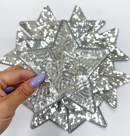 5” Silver Sequin Star Embroidery Patch