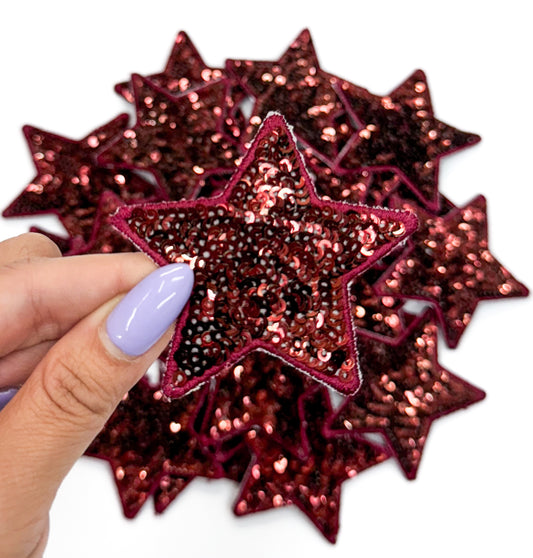 3” Maroon Sequin Star Embroidery Patch