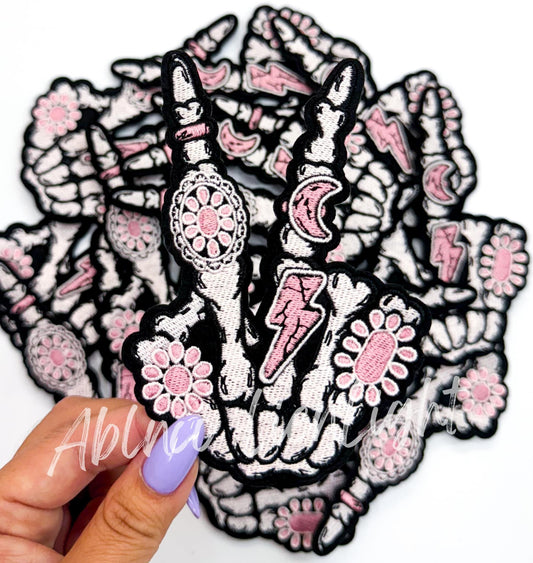 4'' Pink Skeleton Hand Embroidery Patch (Big)