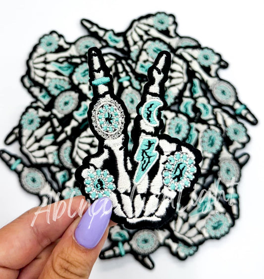 3'' Turquoise Skeleton Hand Embroidery Patch (Small)