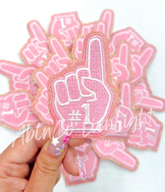 Pink Foam Finger Embroidery Patch