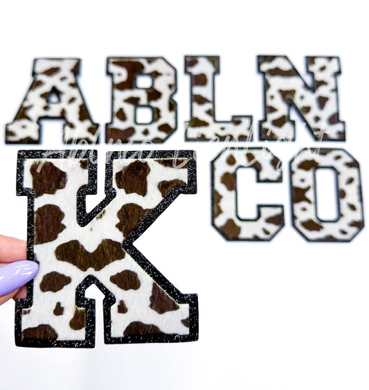 Cow Print Black Glitter Letters Embroidery Patch