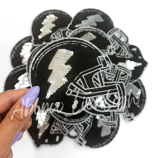 Black Football Helmet Chenille Sequin Embroidery Patch