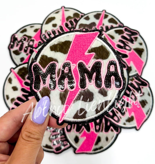 Mama Hot Pink Bolt Embroidery Patch