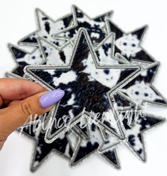 Black Cow Print Star Embroidery Patch