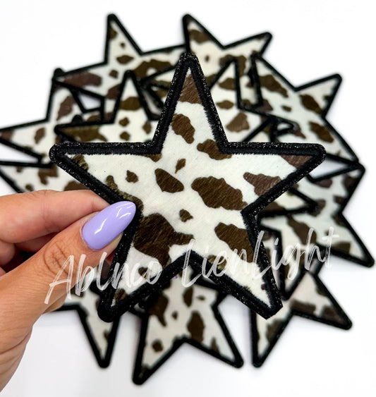 Brown Cow Print Star Embroidery Patch