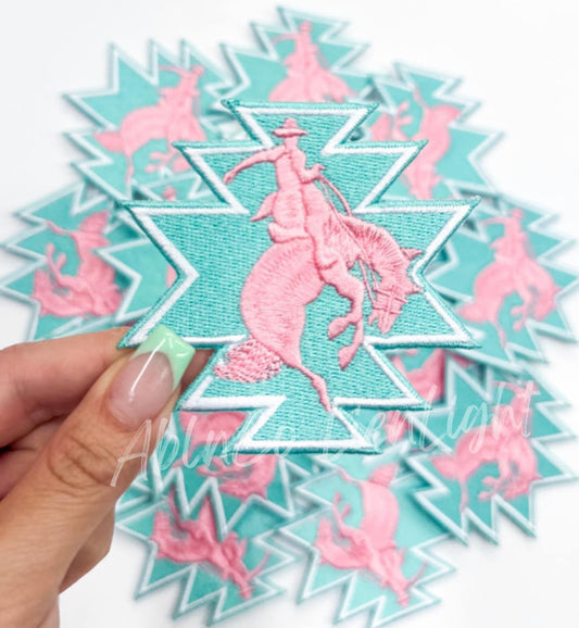 Turquoise Bronc Rider Embroidery Patch