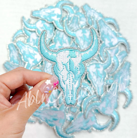 Turquoise Bull Skull Embroidery Patch