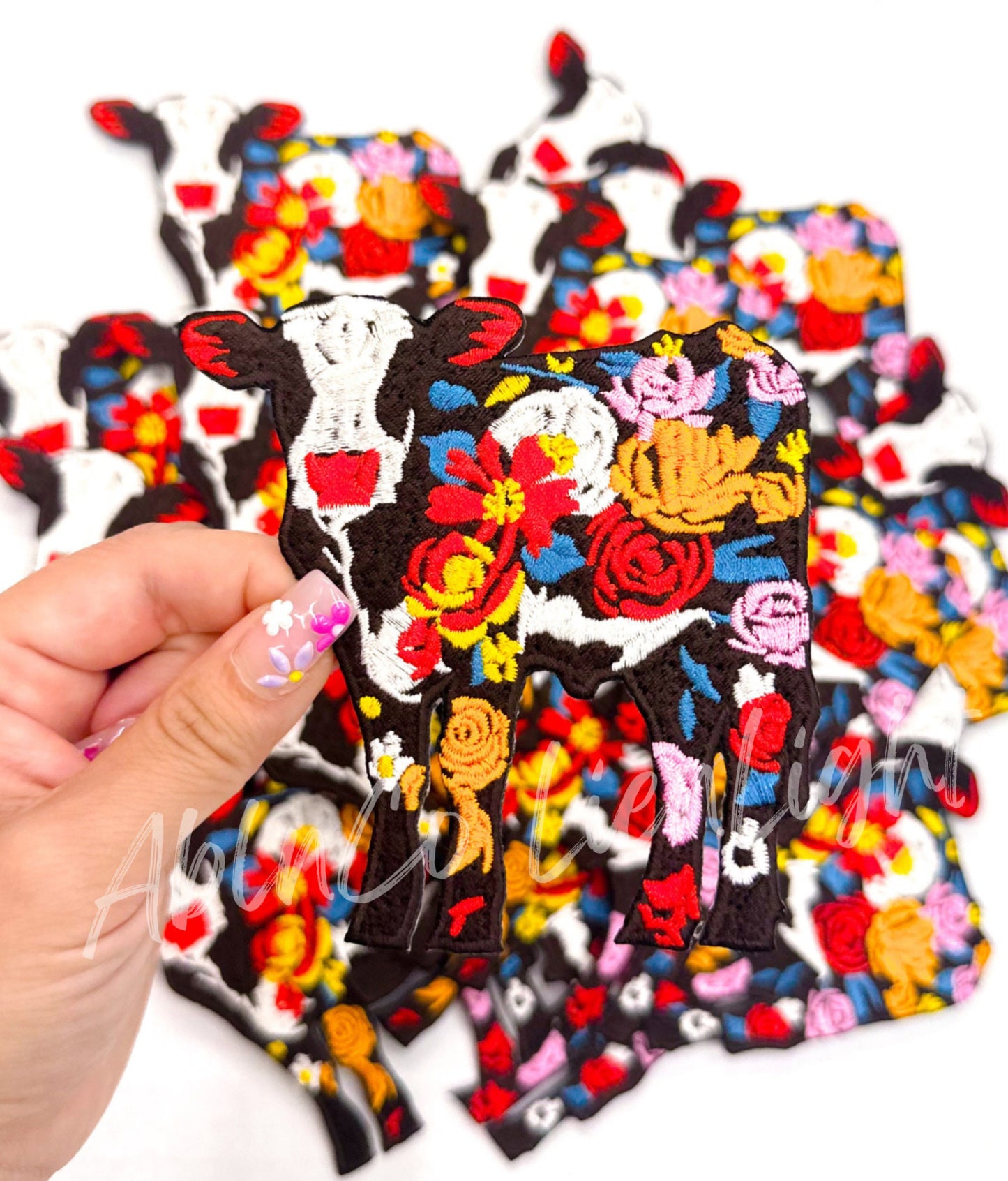 Floral Cow Embroidery Patch