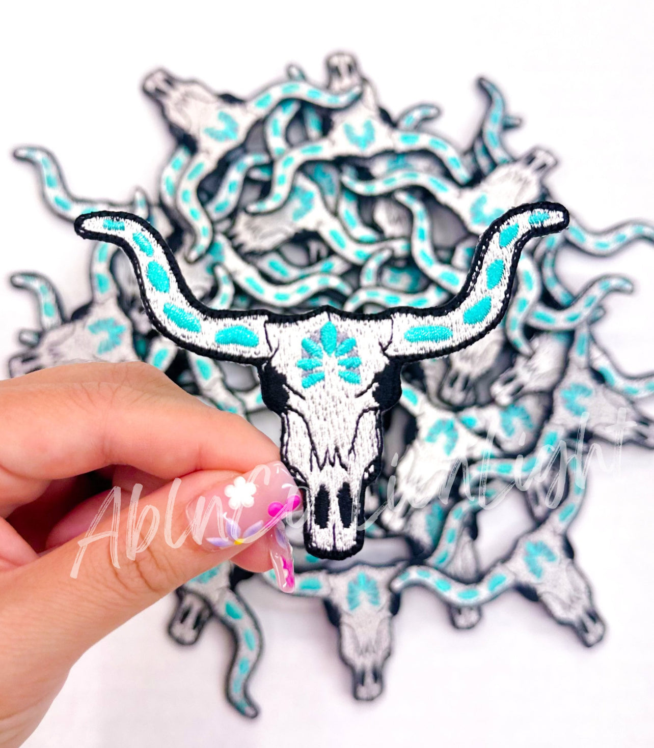 Turquoise Bull Skull Embroidery Patch