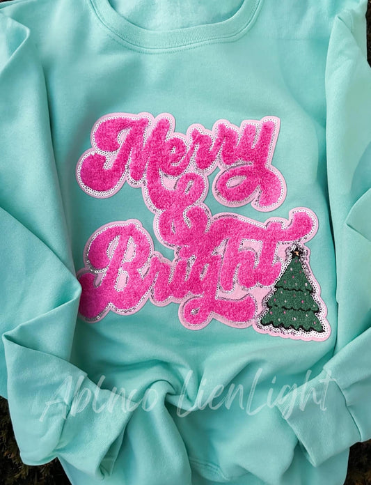 Preppy Pink Merry & Bright Chenille Patch Sweatshirt