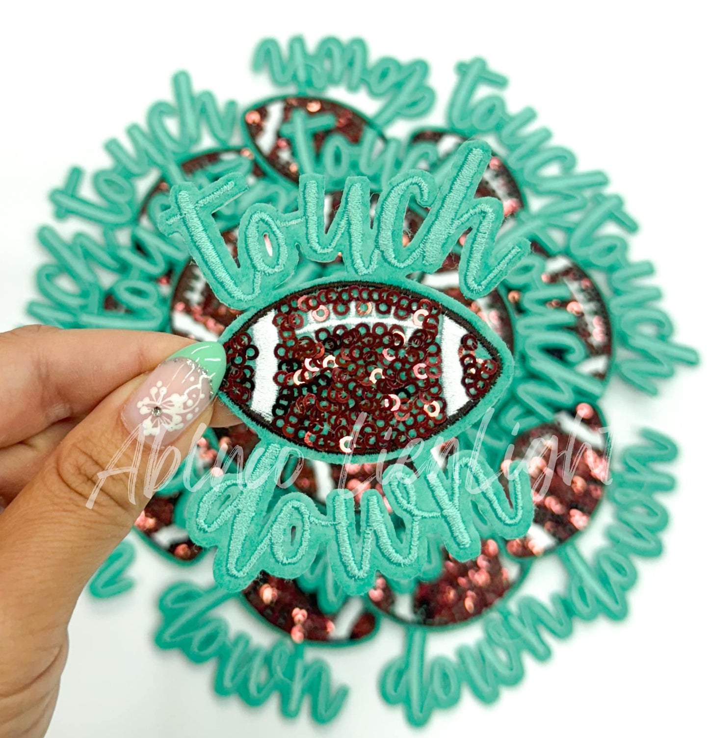 Teal Touchdown Sequins Embroidery Patch