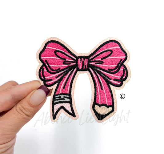 Pink Pencil Bow Embroidery Patch