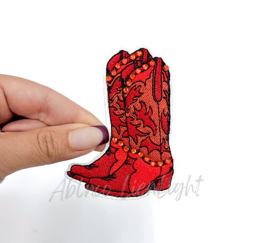 Red Rhinestone Cowgirl Boot Patch