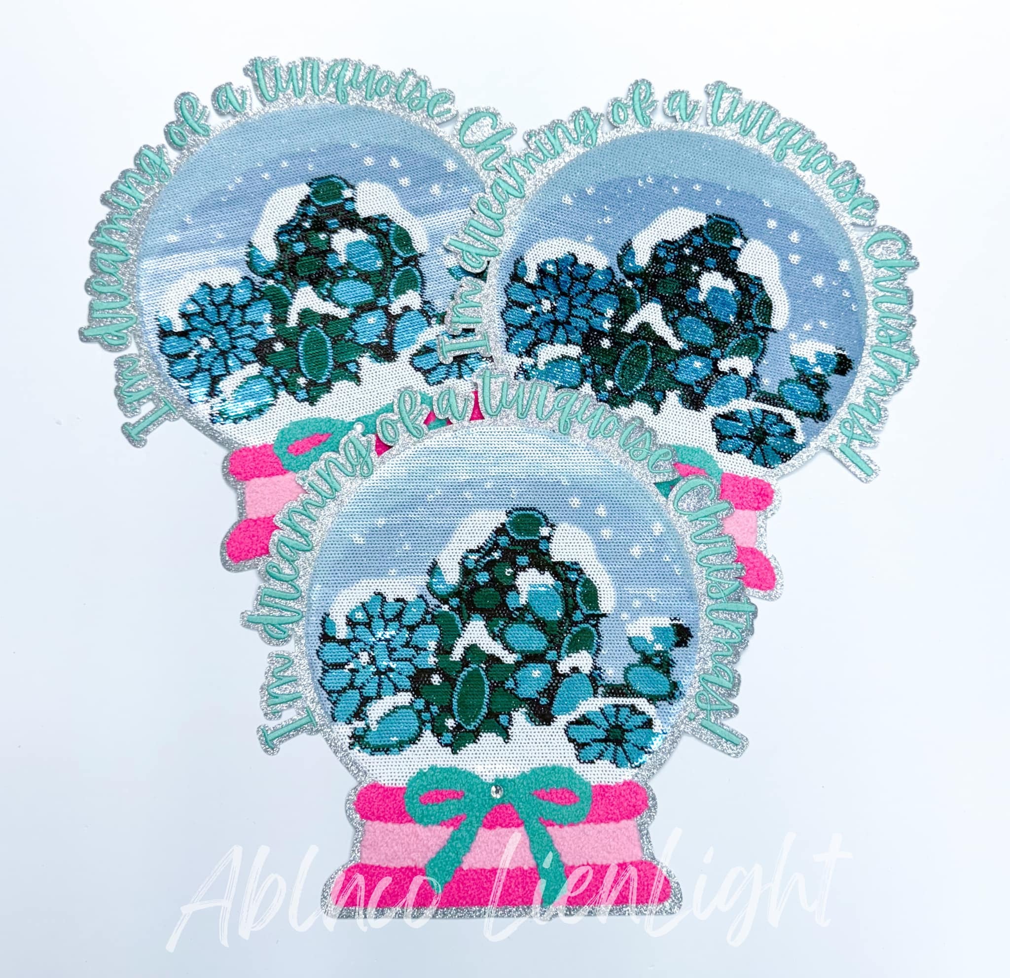 Dreaming of a Turquoise Snow Globe Christmas Sequin Patch - Large