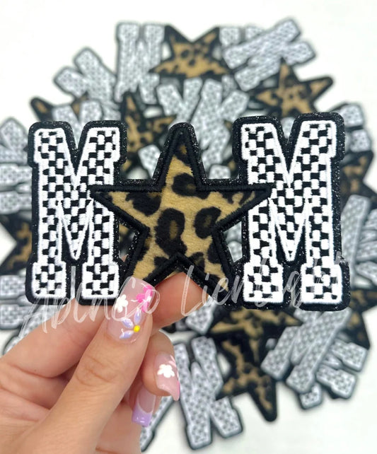 Mom Checkered Brown Cheetah Star Embroidery Patch