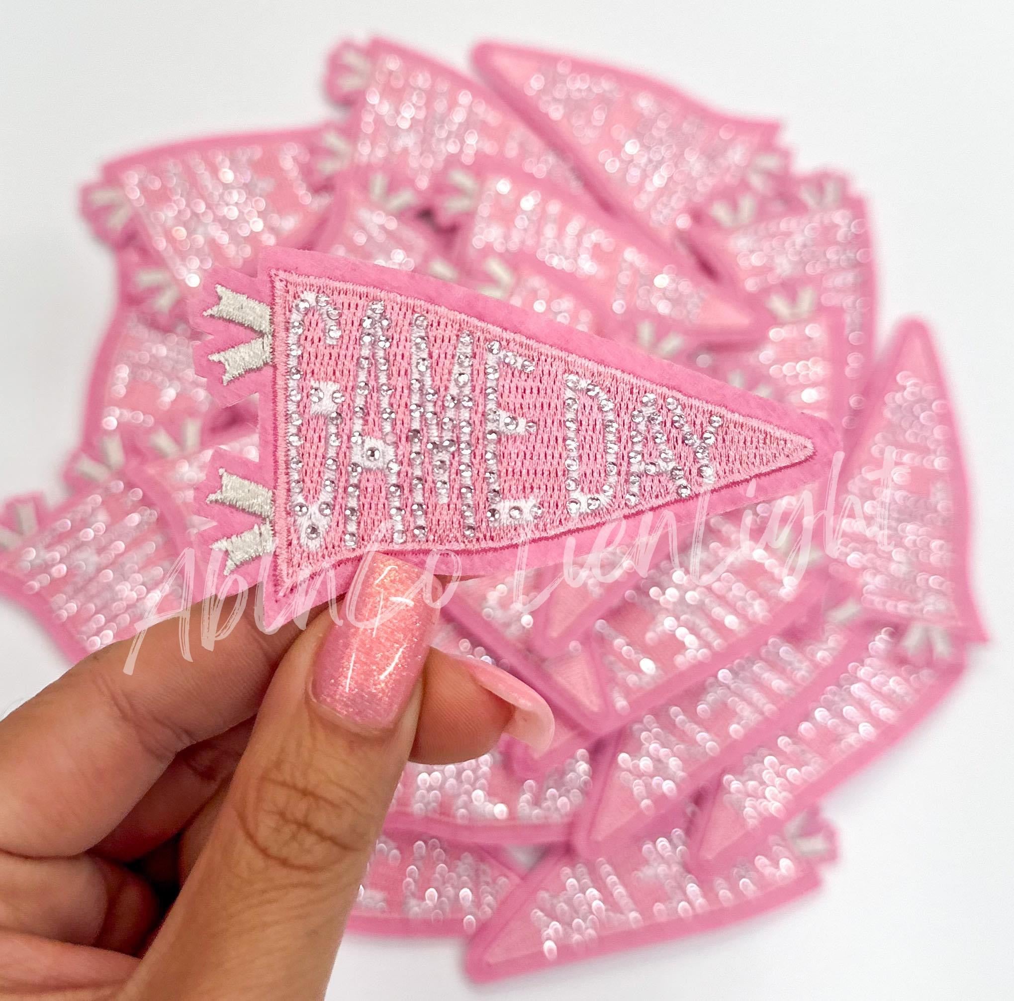 Pink Game Day Pennant Flag Rhinestone Embroidery Patch