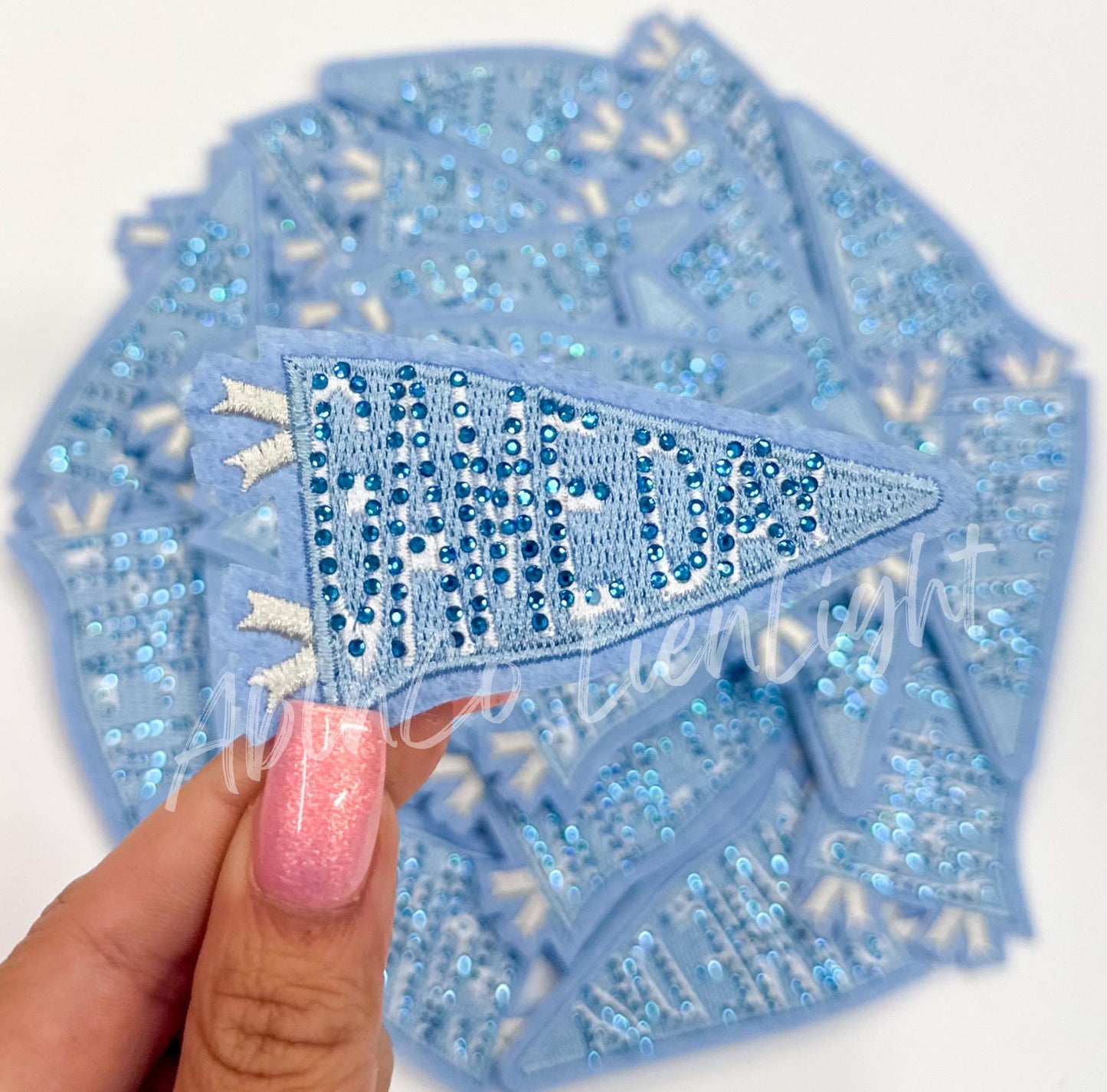 Light Blue Game Day Flags Rhinestone Embroidery Patch