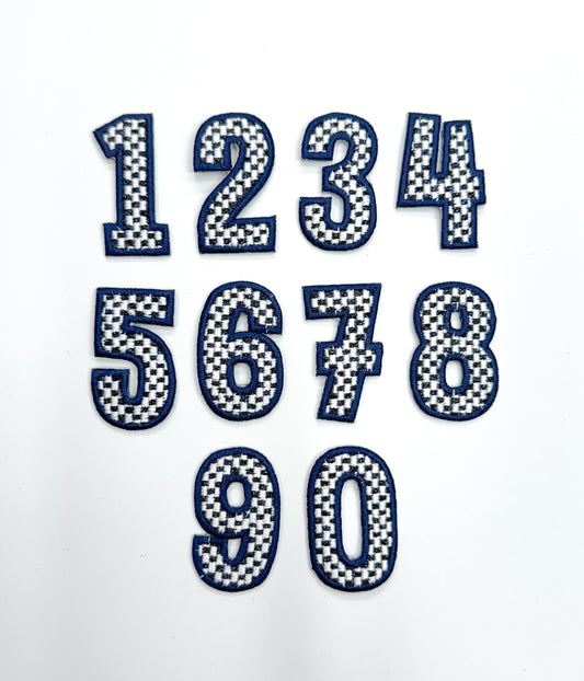 2” Navy Checkered Numbers Glitter Embroidery Patch