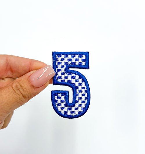 2” Royal Checkered Numbers Glitter Embroidery Patch