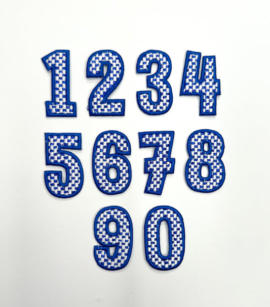 2” Royal Checkered Numbers Glitter Embroidery Patch