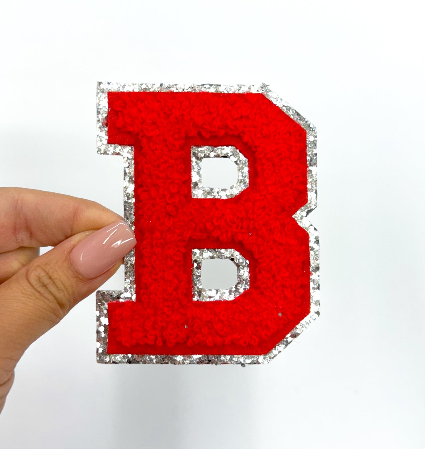 Red Silver Chenille Letter Patch