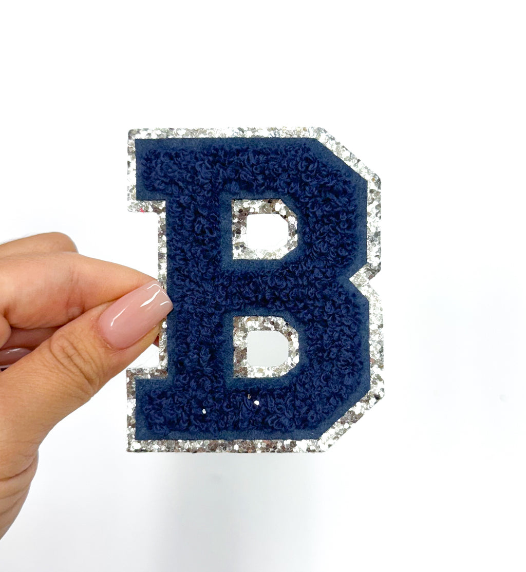 Navy Silver Chenille Letter Patch