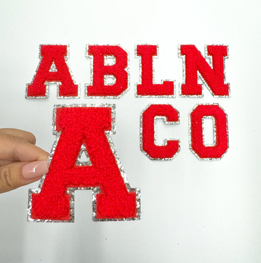 Red Silver Chenille Letter Patch