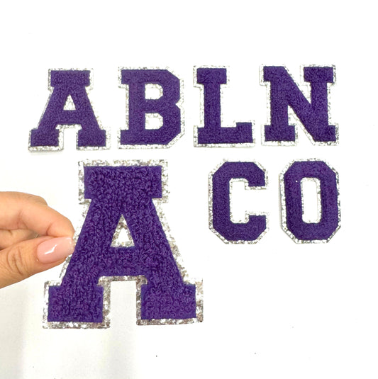 Purple Silver Chenille Letter Patch