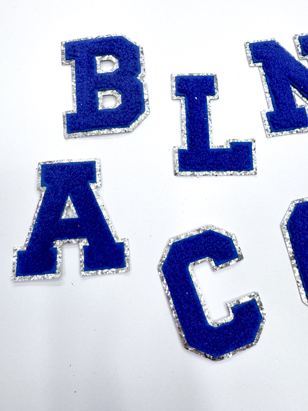 Royal Silver Chenille Letter Patch