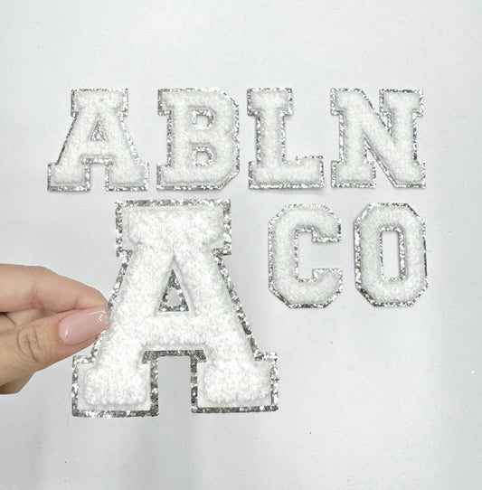 White Silver Chenille Letter Patch