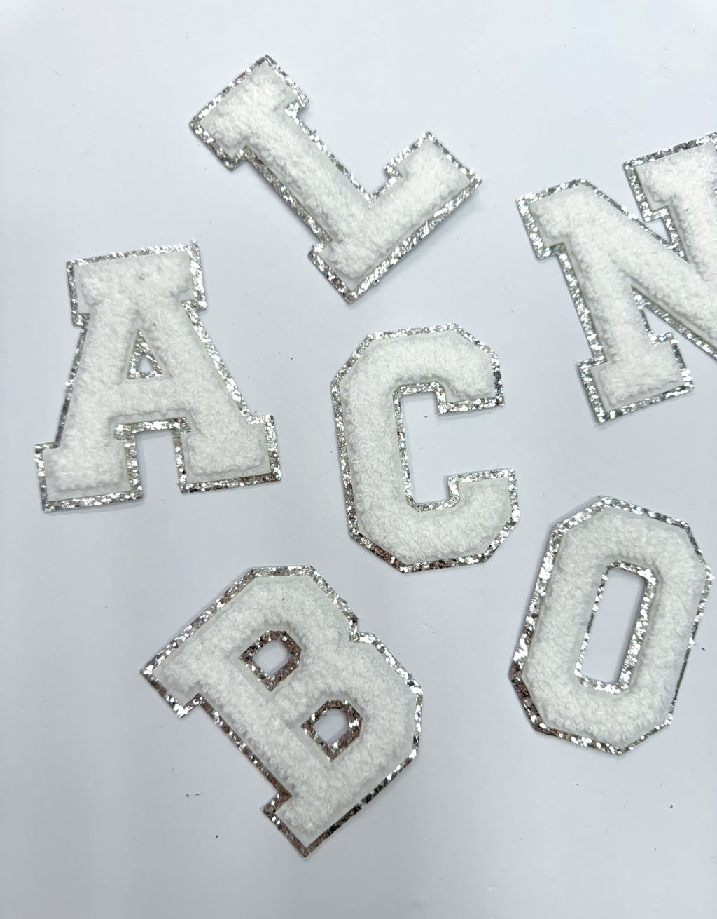 White Silver Chenille Letter Patch